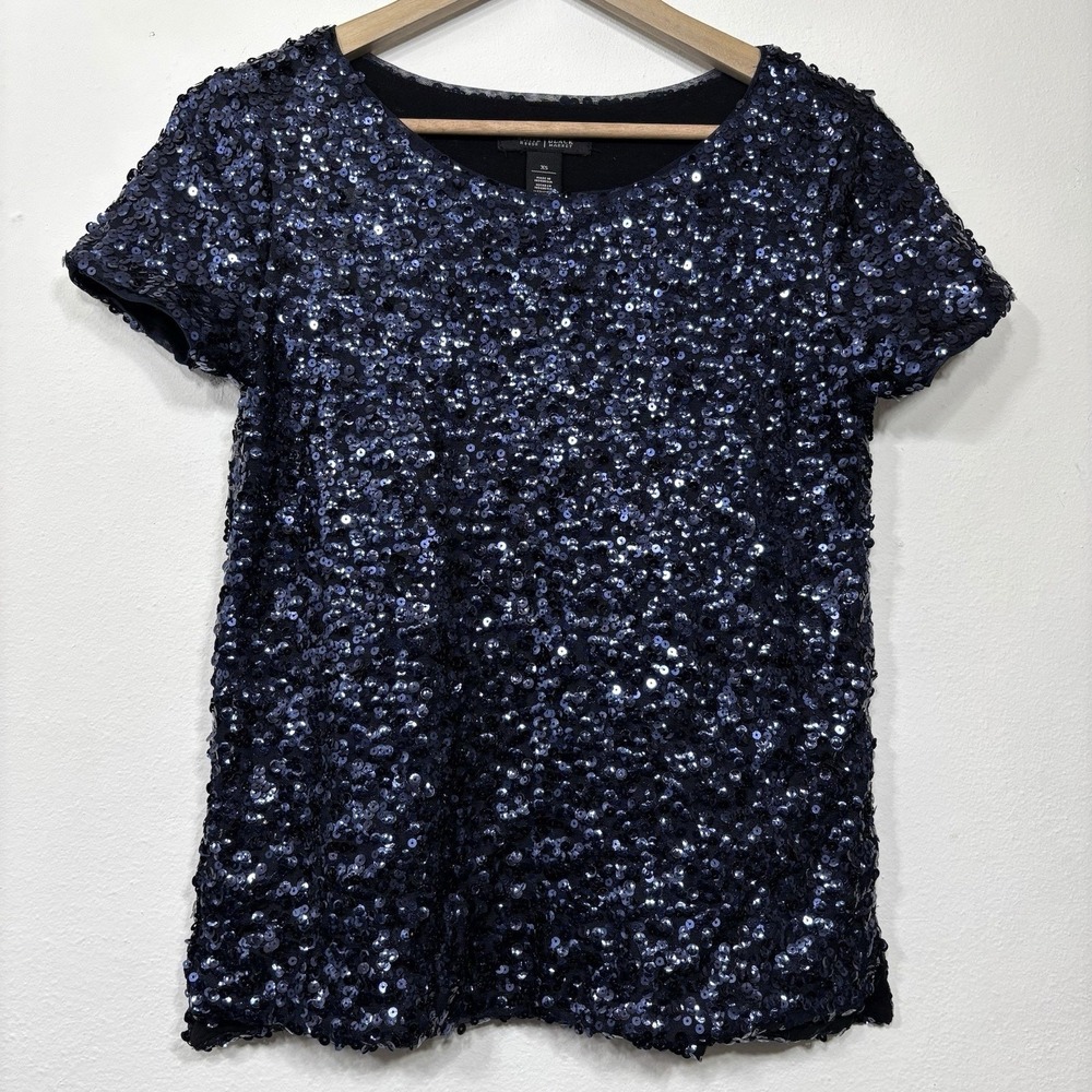 White House Black Market Sequin Top Womens XS Scoop Neck Glam